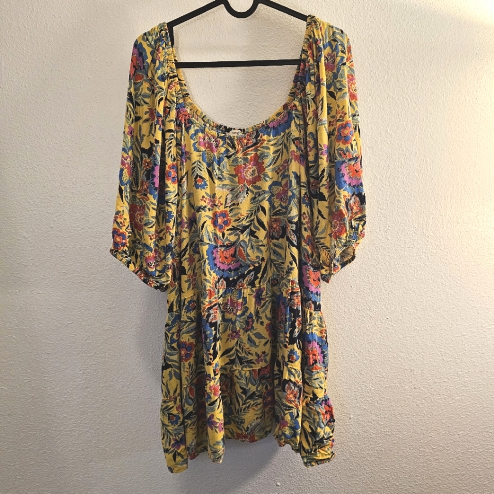 3X Yellow Floral Babydoll Tiered Top Terra & Sky Plus Size - Picture 2 of 7